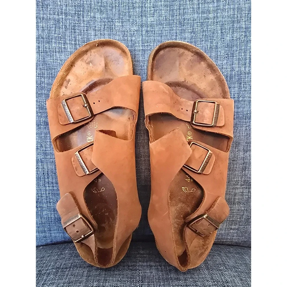 Birkenstock Milano Sandals Mens 44 M11 Oiled Leather Tobacco Brown 034191